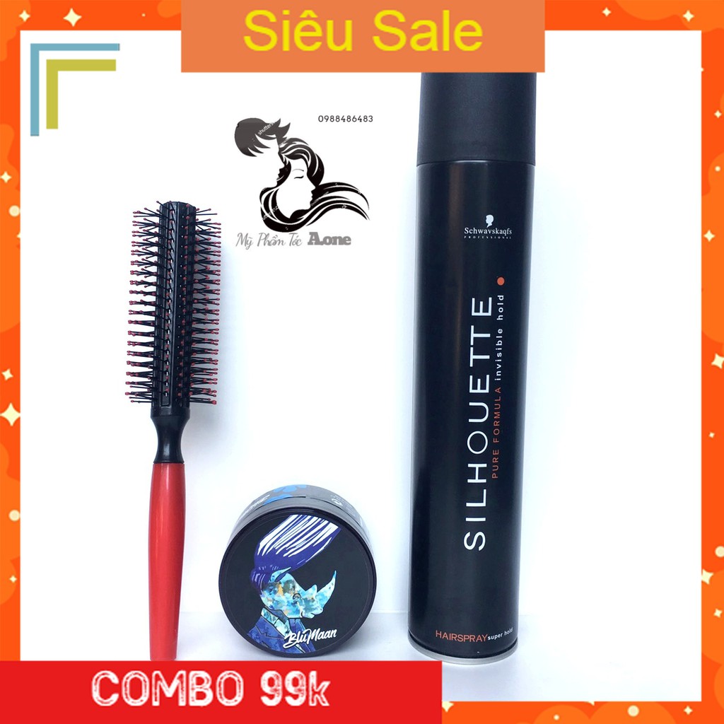 COMBO Gôm Xịt Tóc Silhouette 400ML + Sáp Vuốt Tóc Nam BluMaan Styling Meraki (Bản Tê Giác Xanh ) + Lược