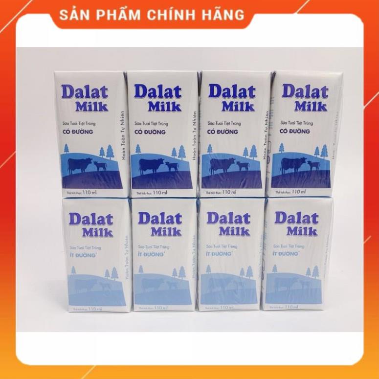 THÙNG 48 HỘP SỮA TƯƠI TIỆT TRÙNG ĐÀ LẠT MILK 110ML ÍT ĐƯỜNG/ CÓ ĐƯỜNG/ DALAT MILK date mới
