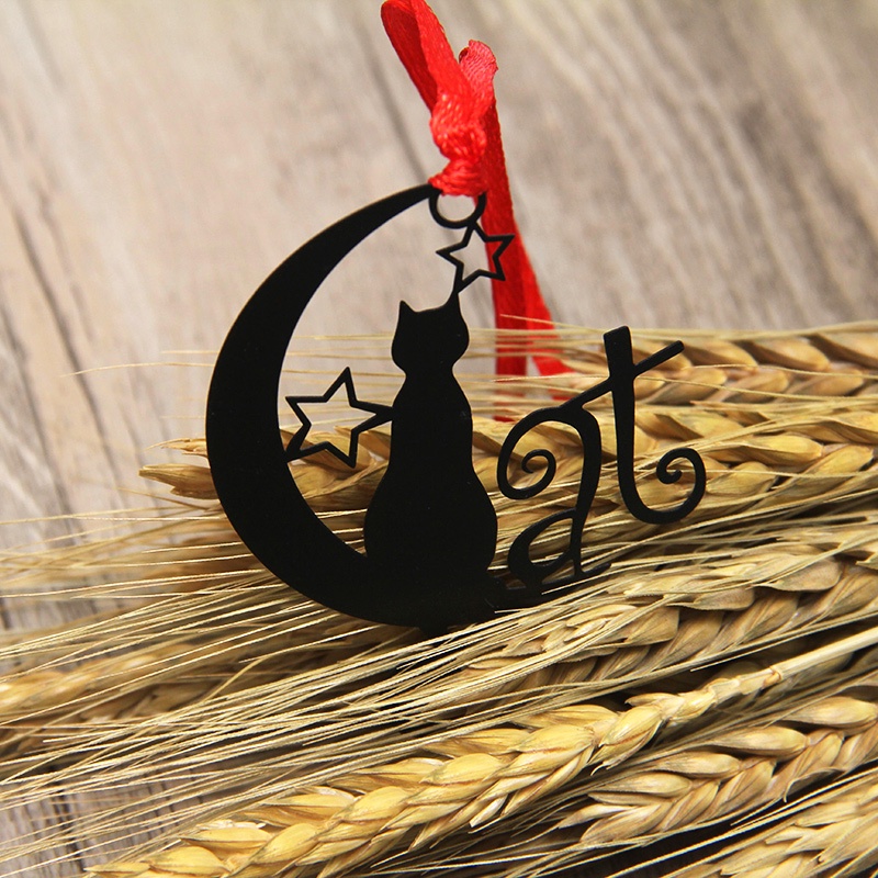 1 Thẻ Đánh Dấu Sách Hình Mèo Đen Bằng Kim Loại Có Dây Đeo Phong Cách Retro C6927