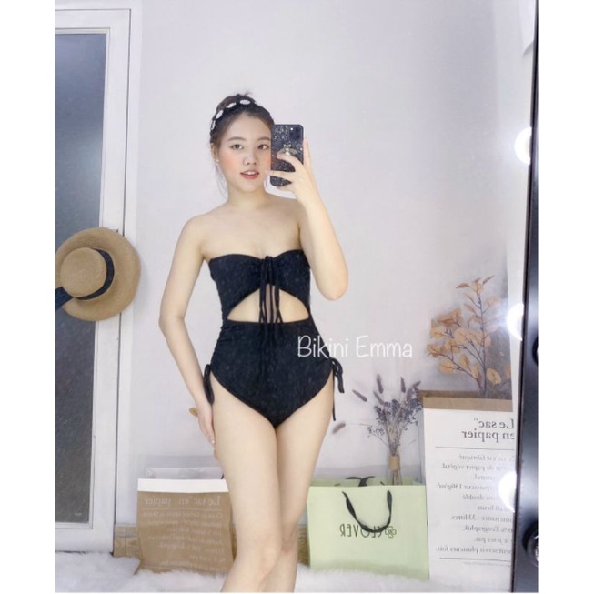 bikini đồ bơi 1 mảnh  liền rút dây kèm hinh anh thật