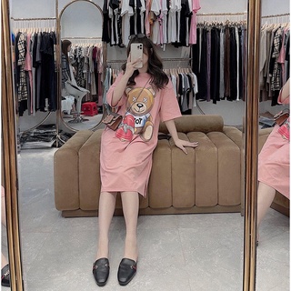 Váy suông dáng dài , đầm suông bầu chất cotton Helen Clothing in hình gấu