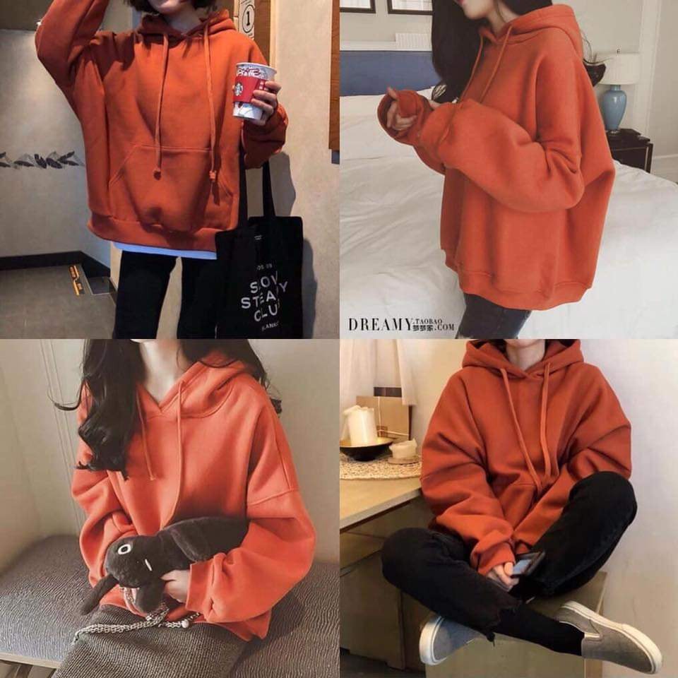 [Kèm video + hình thật] Áo hoodie nỉ cam đất trơn basic unisex