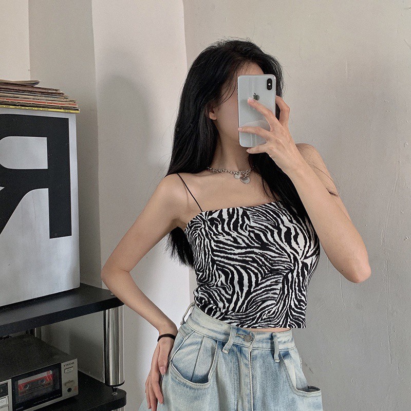 Áo Hai Dây Họa Tiết Ngựa Vằn Phong Cách Âu Mỹ