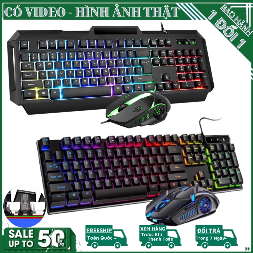 Bàn phím giả cơ RGB V4/ V5 Pro tặng chuột gaming - Bàn phím cơ led 7 màu, chống nước, chuyên game, phím khắc laze