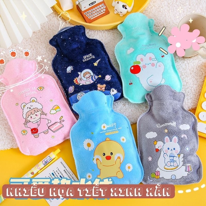 Túi chườm nóng đau bụng kinh 220ml nhung mềm giảm đau, hạ sốt làm ấm, chườm nóng lạnh