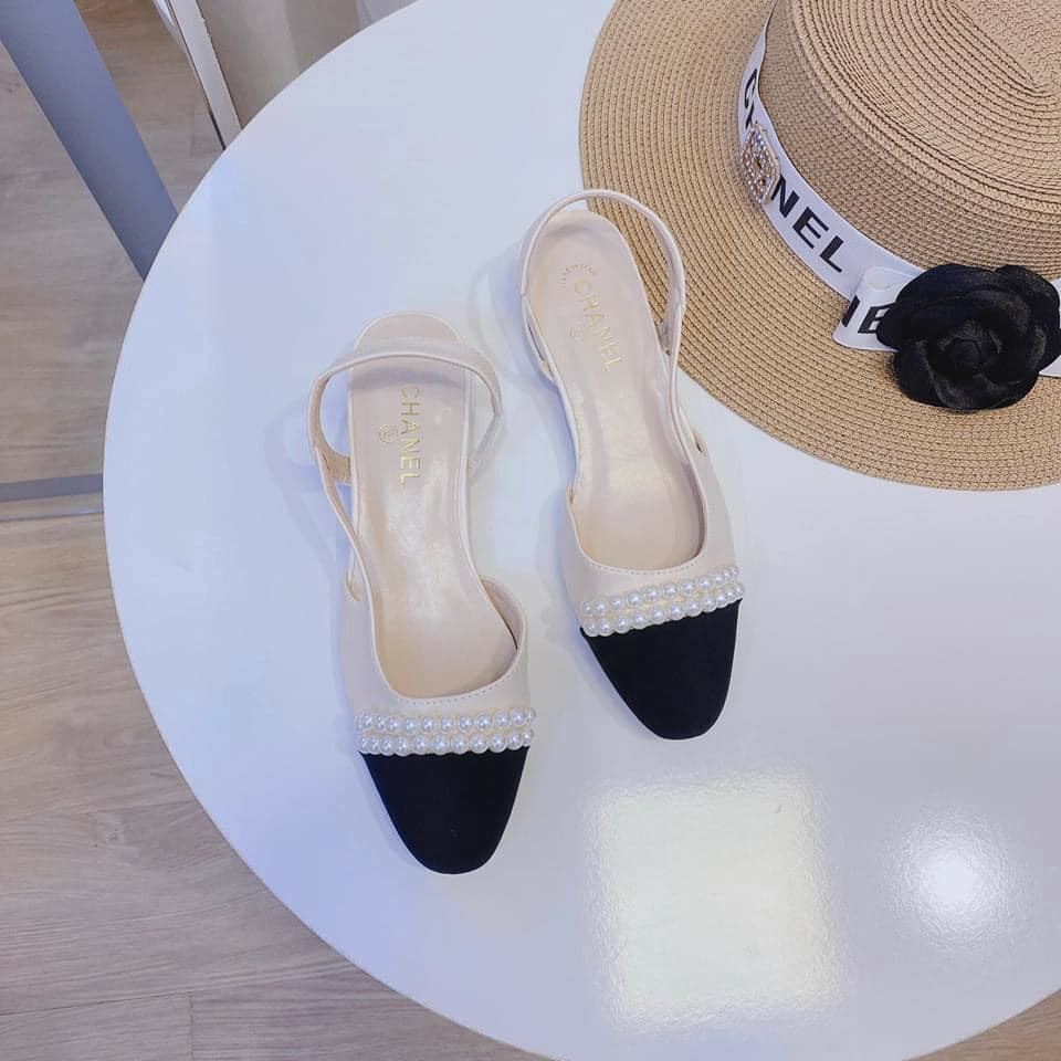 Giày cao gót Sandal 2 Phân Quai Cài Mũi chuỗi Ngọc Sang Chảnh X6