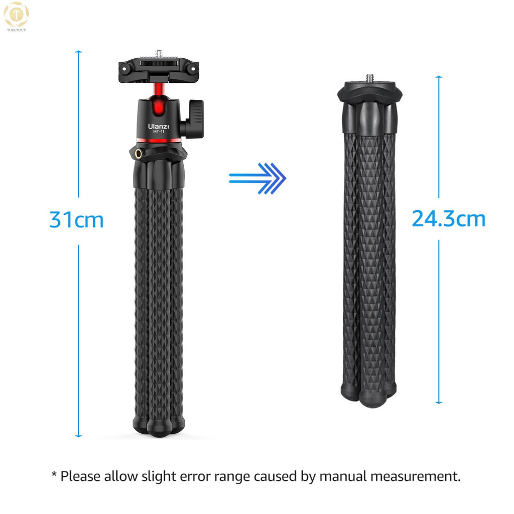 Shipped within 12 hours】 ulanzi MT-11 Flexible Octopus Tripod Stand 1/4 Inch Screw 2-in-1 Platform Design 360° Adjustment Ballhead 2kg/4.4lbs Load Capacity for Smartphone DSLR SLR Camera for Live Streaming On-line Video Recording Tripod [TO]