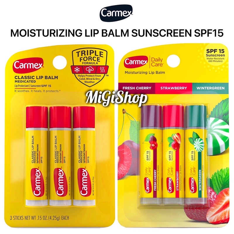 [Hàng Mỹ] Son Dưỡng Môi Dạng Thỏi Carmex Moisturizing Lip Balm Sunscreen SPF15 4,25g