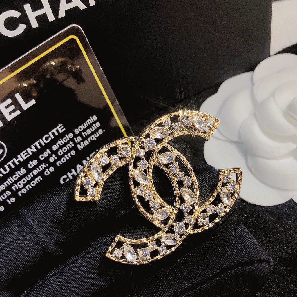 Ghim cài áo hình chữ C đôi đính đá nhân tạo thời trang sang trọng cho nữ