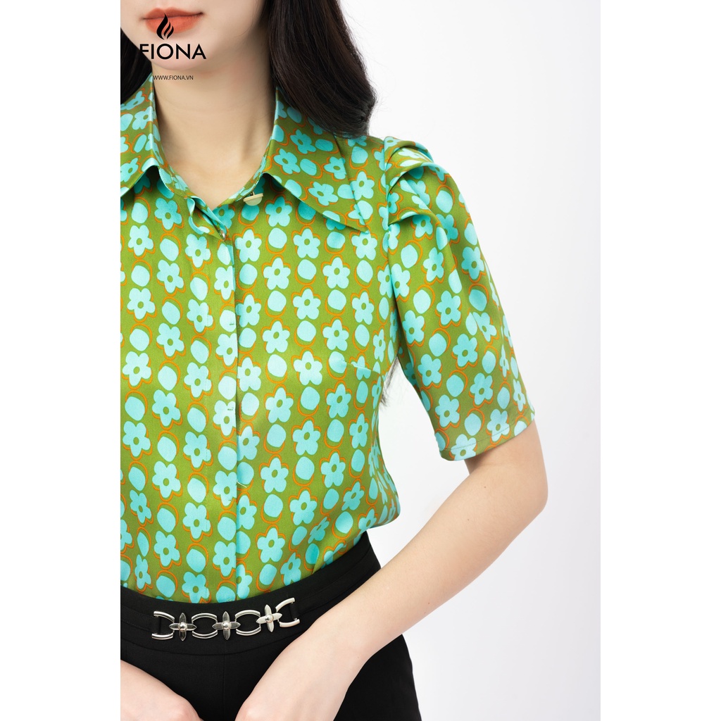 Áo sơ mi nữ dáng suông Fiona cổ đức nẹp dấu khuy tay bồng F551301
