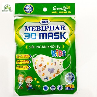 Khẩu trang 3D mask em bé MEBIPHAR chống nắng chặn tia UV ngăn tới 99% khói bụi và vi khuẩn 1 gói 5 chiếc - 3DMAS_BIOV