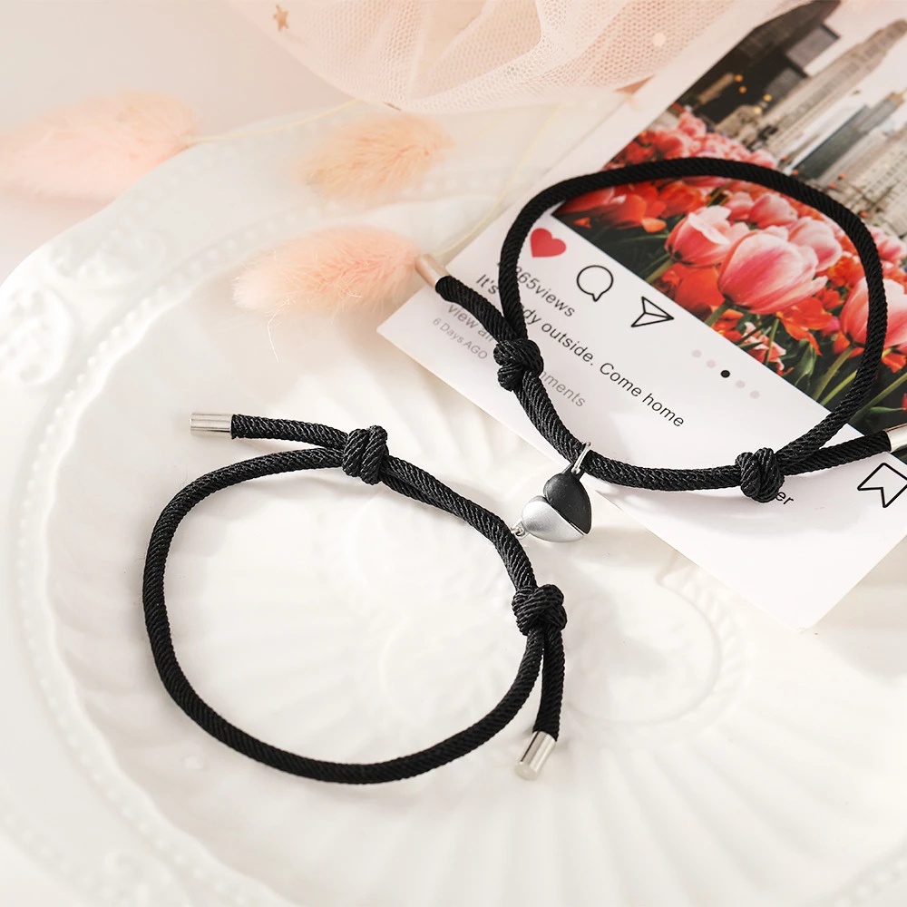 [Mới] Vòng Tay Dây Bện Màu Trắng Đen Từ Tính Có Thể Điều Chỉnh Dành Cho Cặp Đôi / Quà Tặng Kỳ Nghỉ