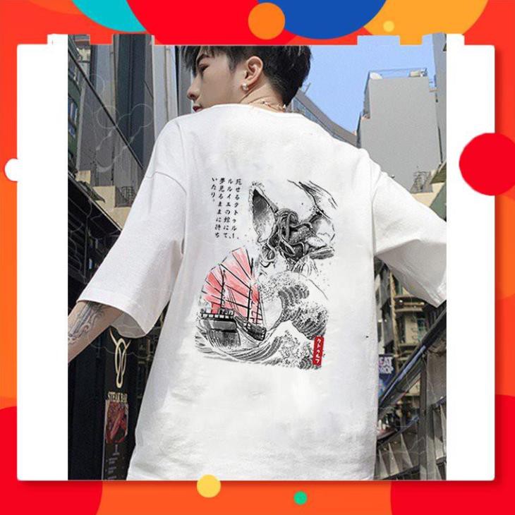 ÁO THUN ĐẸP🔥XẢ KHO🔥 Áo thun tay lỡ nam nữ mèo thần tài form rộng vải dày mịn 2020T2663