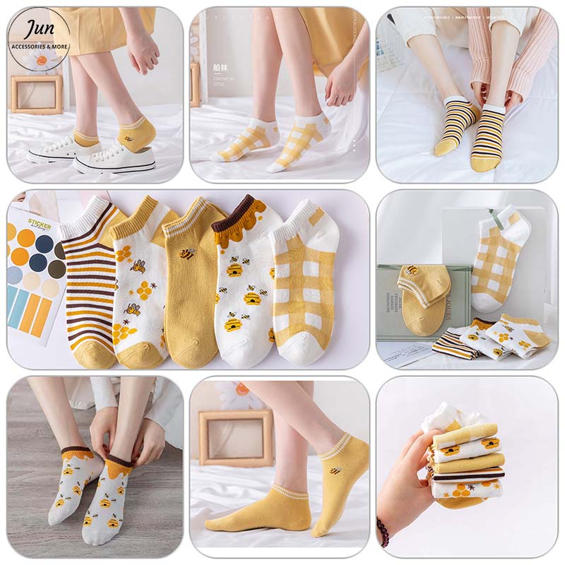 Tất Nữ Vớ Nữ Cổ Ngắn Set 5 Đôi Nhiều Màu Họa Tiết Dễ Thương Cute Chất Liệu Cotton Phong Cách Hàn Quốc [Tặng Kèm Túi Zip]