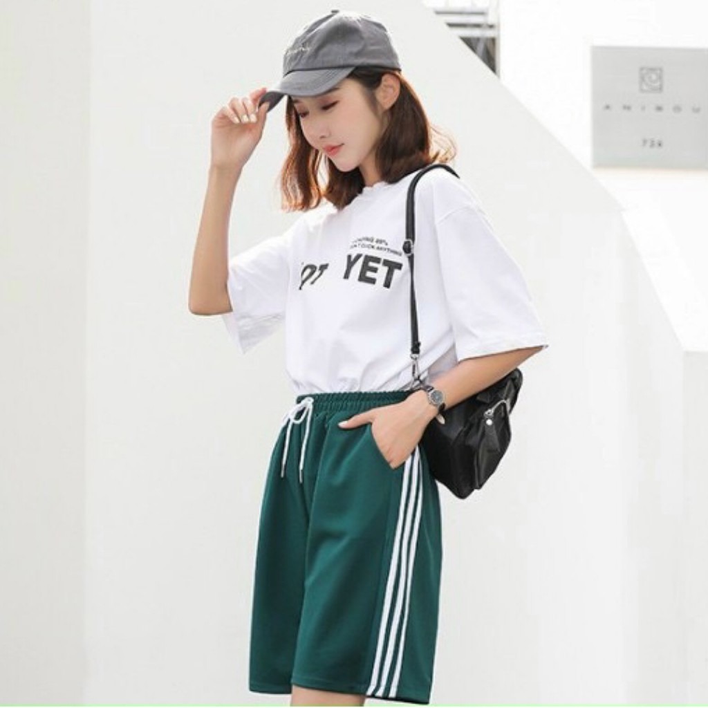 Quần Đùi Kẻ Sọc Unisex / Quần Short Nữ Dáng Rộng 4 Màu