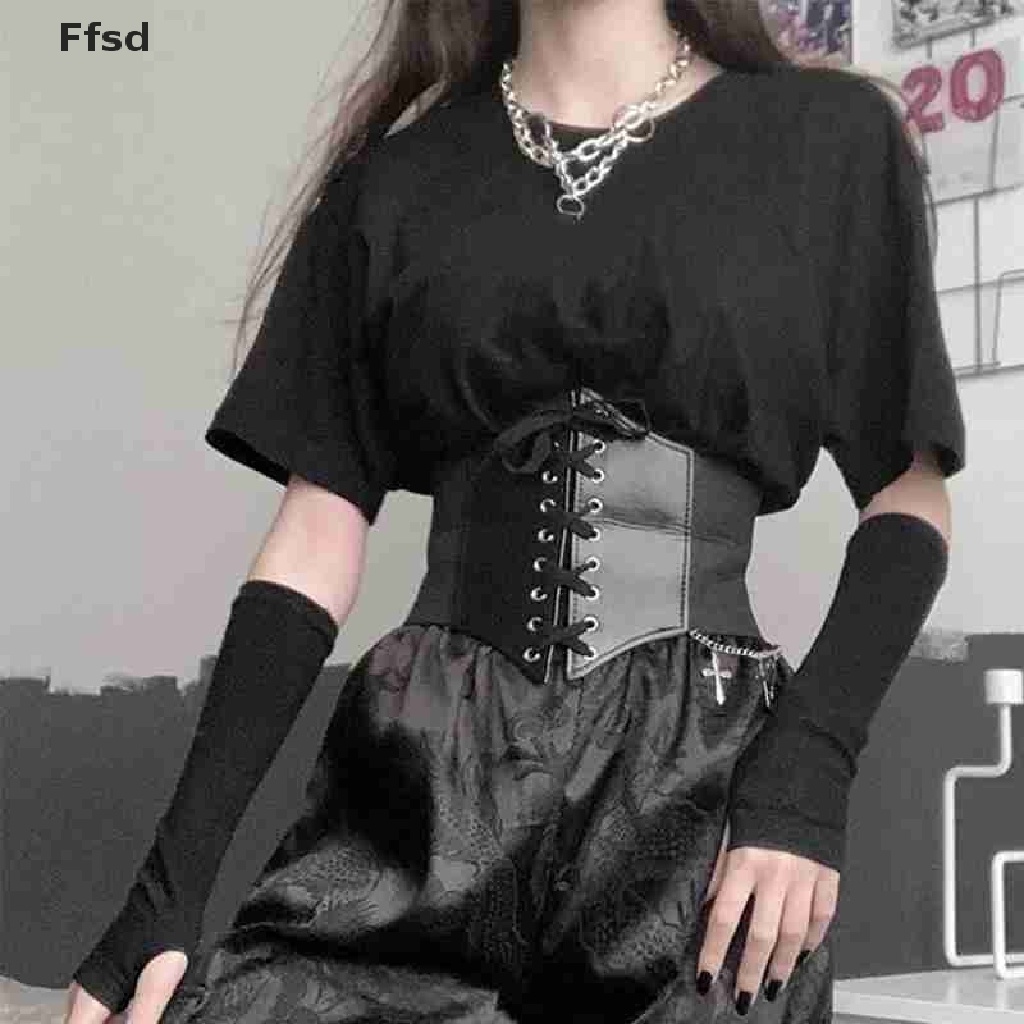 1 Thắt Lưng Da PU Bản Rộng Buộc Dây Kiểu Gothic Cho Bạn Gái