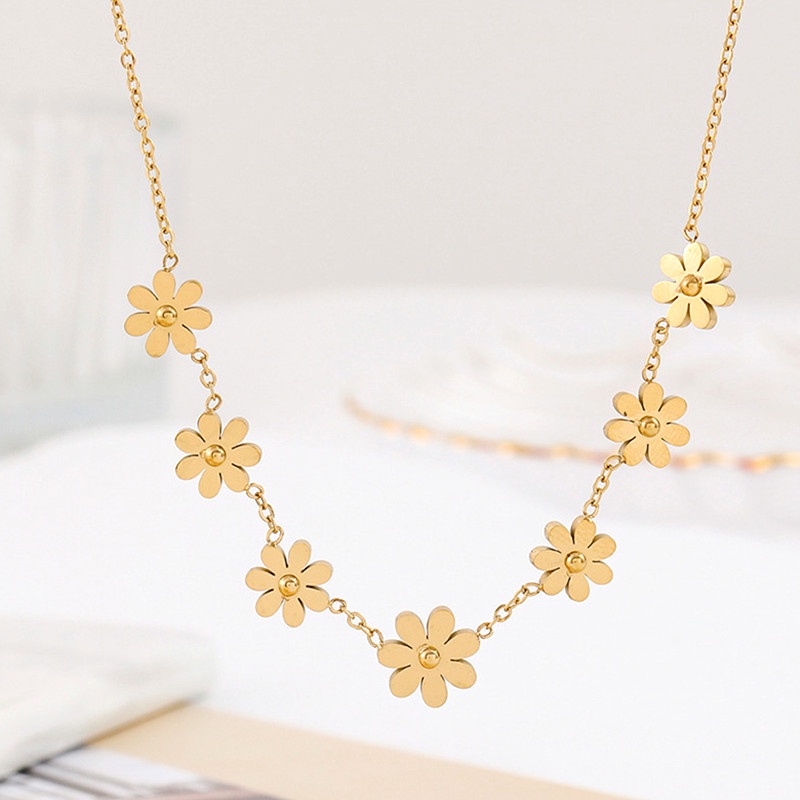 dây chuyền nữ titan 18k vàng thép không gỉ Vòng cổ nữ hoa cúc Phụ kiện phong cách Hàn Quốc