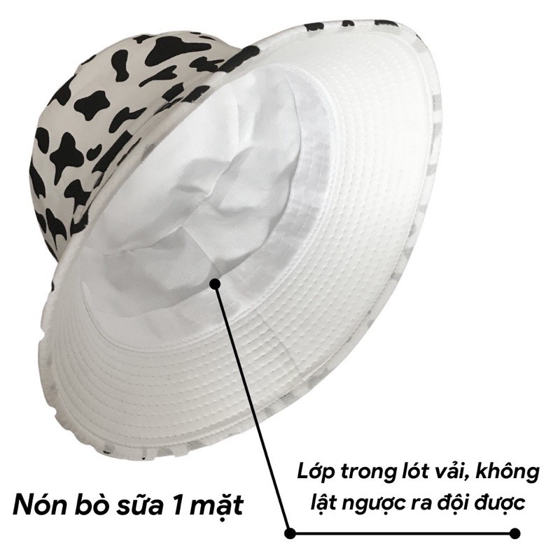 Mũ Bucket Thời Trang Nam Nữ thể Thao Bò Sữa 1 Lớp, Nón Chất Vải Kaki Thoáng Mát