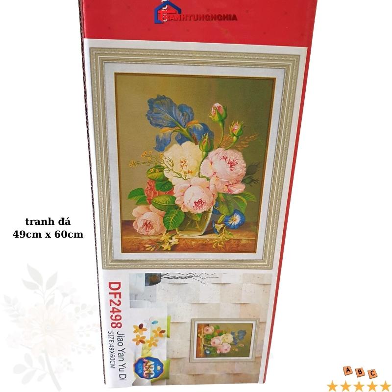 Tranh đính đá, tranh thêu chữ thập bình hoa nghệ thuật