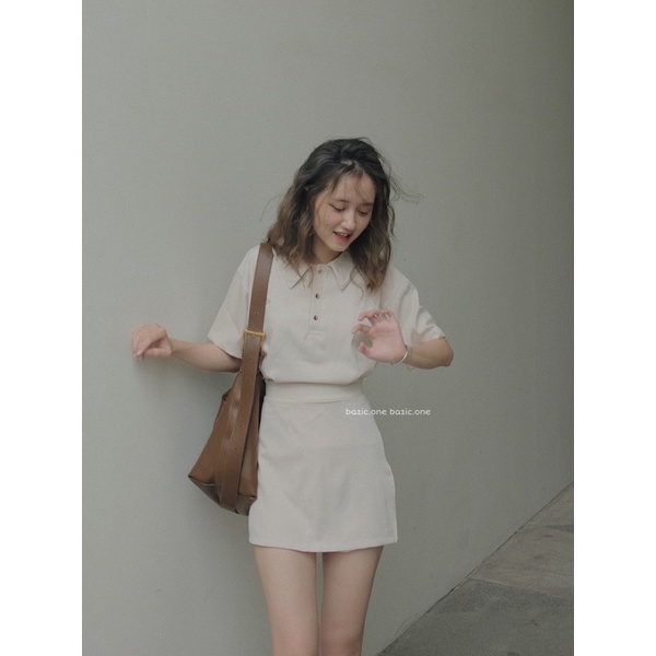 Set áo polo kèm chân váy chữ A nhiều màu Bazic one