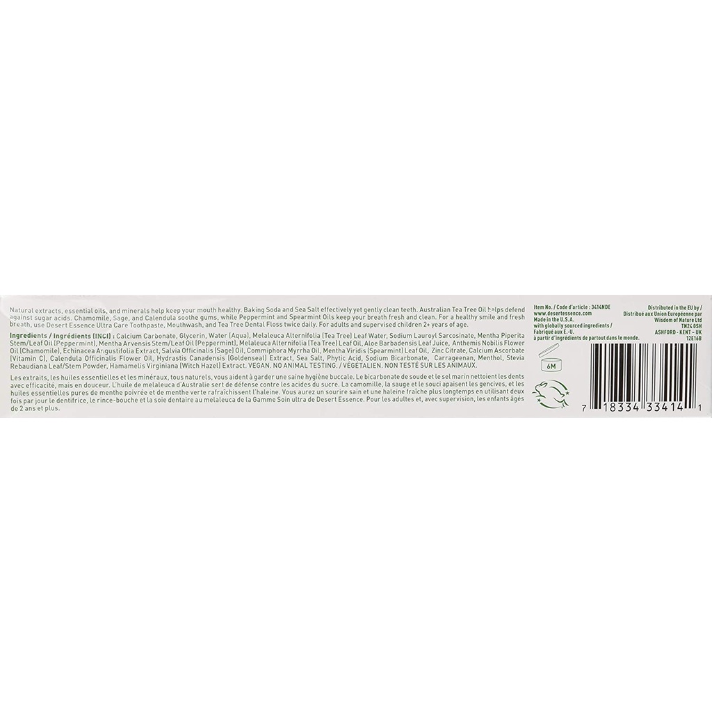 KEM ĐÁNH RĂNG Desert Essence Tea Tree Oil Toothpaste, Mega Mint &amp; Sea Salt - BẠC HÀ &amp; MUỐI BIỂN, 176g (6.25oz)