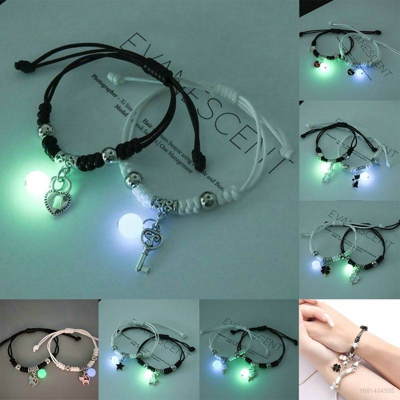 Set 2 Vòng Tay Dạ Quang Có Thể Điều Chỉnh Thời Trang Cho Cặp Đôi