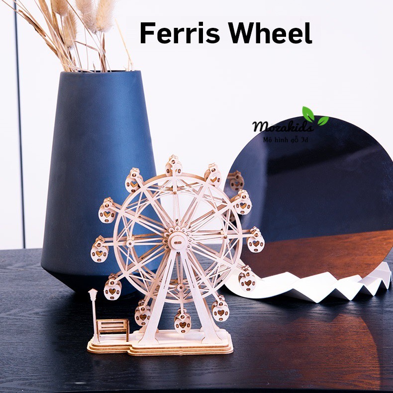 Đồ chơi lắp ráp gỗ 3D Mô hình Ferris Wheel - Tặng kèm đèn LED USB trang trí