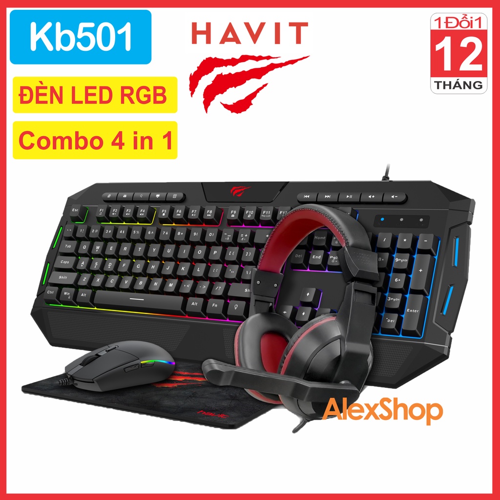 [Chính Hãng] Combo 4 trong 1 Havit KB501 Gaming đèn Led RGB - Bảo Hành 1 Đổi 1 12 Tháng