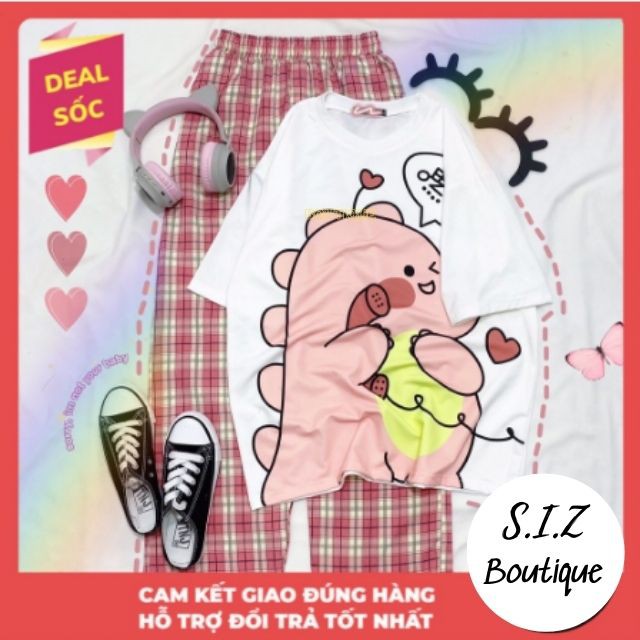 Set Đồ Bộ Nữ Quần Caro Kate Ống Rộng KHỦNG LONG BỰ KLONG BỰ * Đồ Bộ Hoạt Hình Freesize S.I.Z Fashion | BigBuy360 - bigbuy360.vn