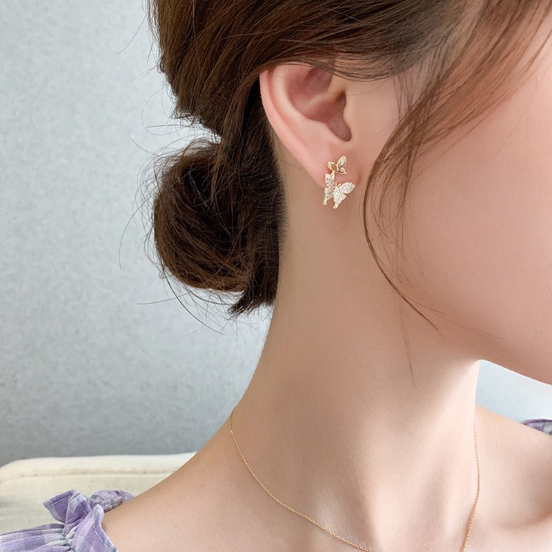 Bông Tai Dạng Kẹp Mạ Bạc 925 Hình Bướm Đơn Giản Cá Tính Phong Cách Hàn Quốc