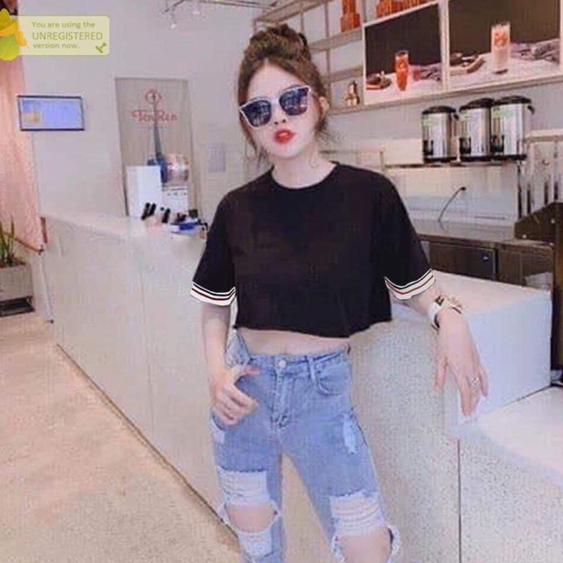 Áo croptop cộc tay viền kẻ HS6