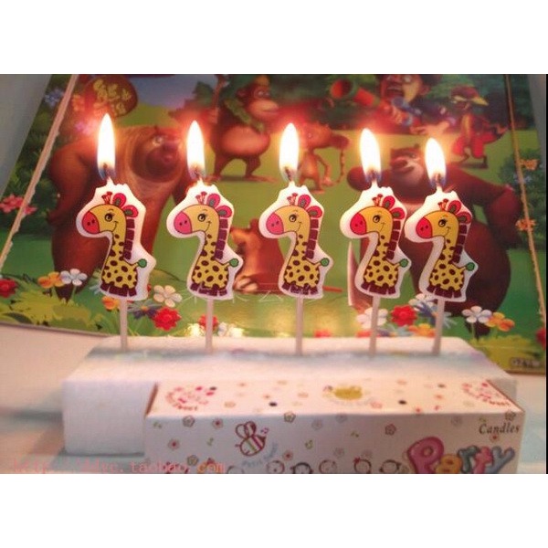 Bộ nến cắm bánh sinh nhật hươu cao cổ, gấu đáng yêu, trang trí bánh kem