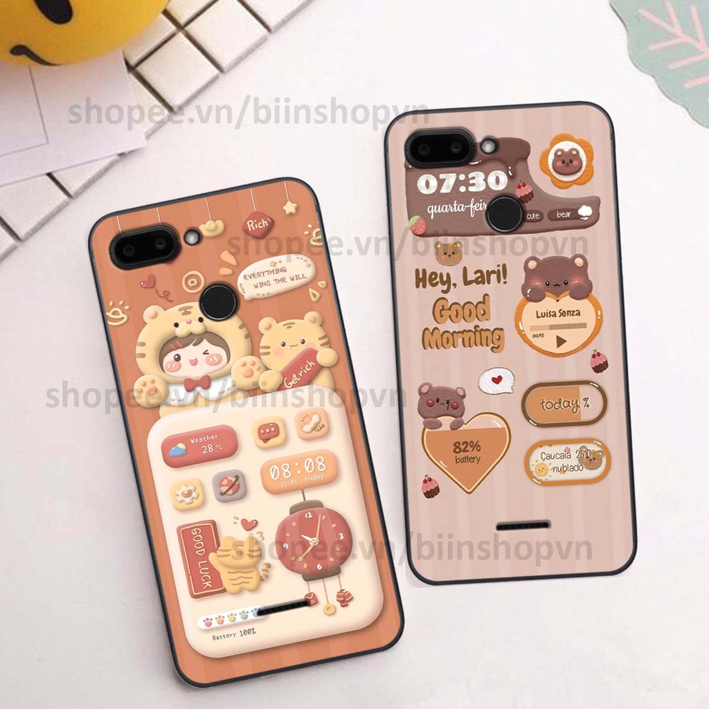 Ốp Xiaomi Redmi 6 in 3D icon gấu nổi siêu xinh, siêu đáng yêu, cá tính phong cách