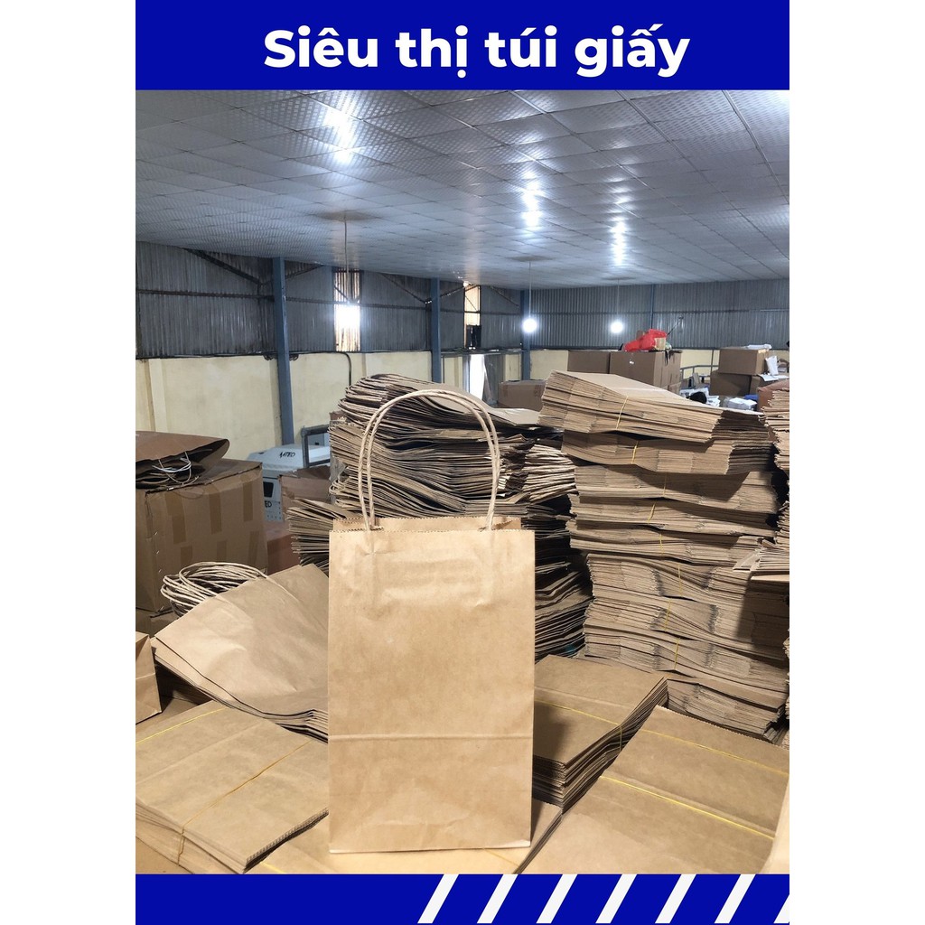 COMBO 10 CHIẾC TÚI GIẤY KRAFT XI MĂNG S1: 15.5x9x25 cm CÓ QUAI ( ẢNH THẬT SHOP TỰ CHỤP)