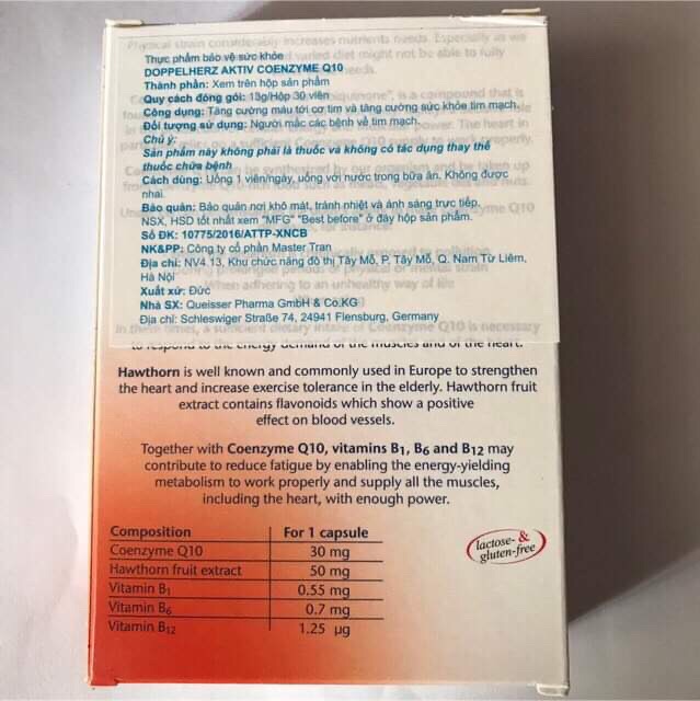 Viên uống hỗ trợ tim mạch Coenzyme Q10 (hàng chính hãng Đức)(cung cấp vtm và các dưỡng chất giúp cơ tim khỏe mạnh...)