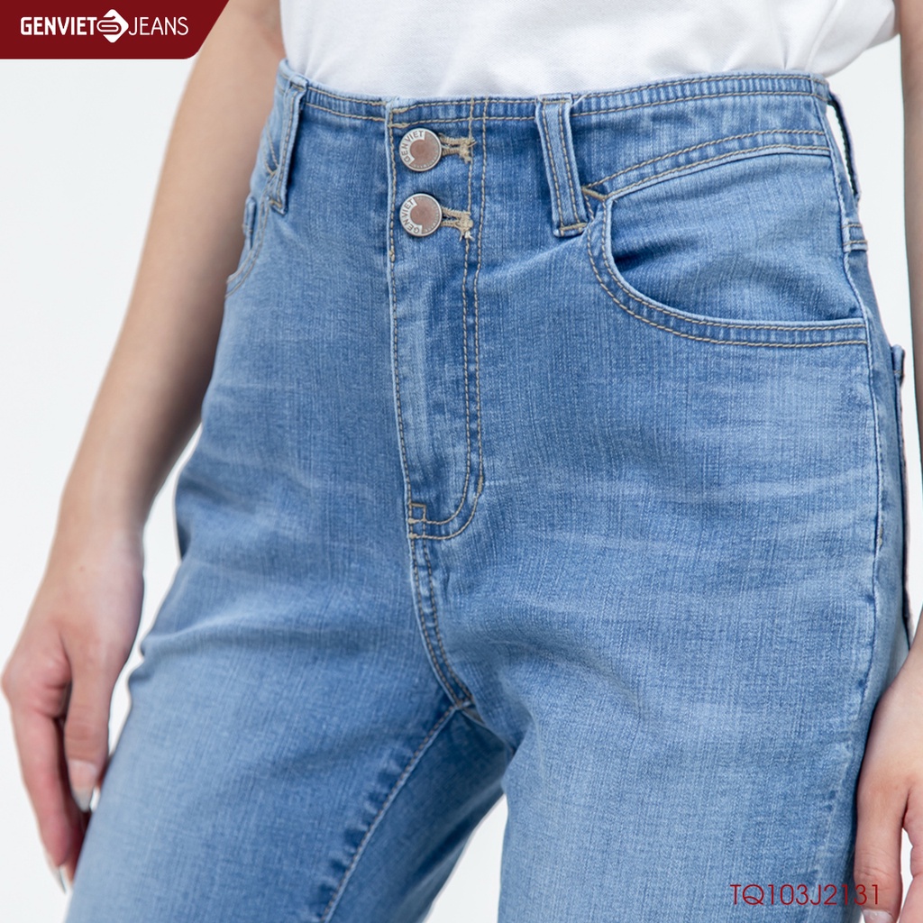 Quần Jeans Nữ Genviet Trơn Dáng Ôm Skinny Cạp Siêu Cao 2 Cúc Basic Ống Tưa Genviet TQ103J2131