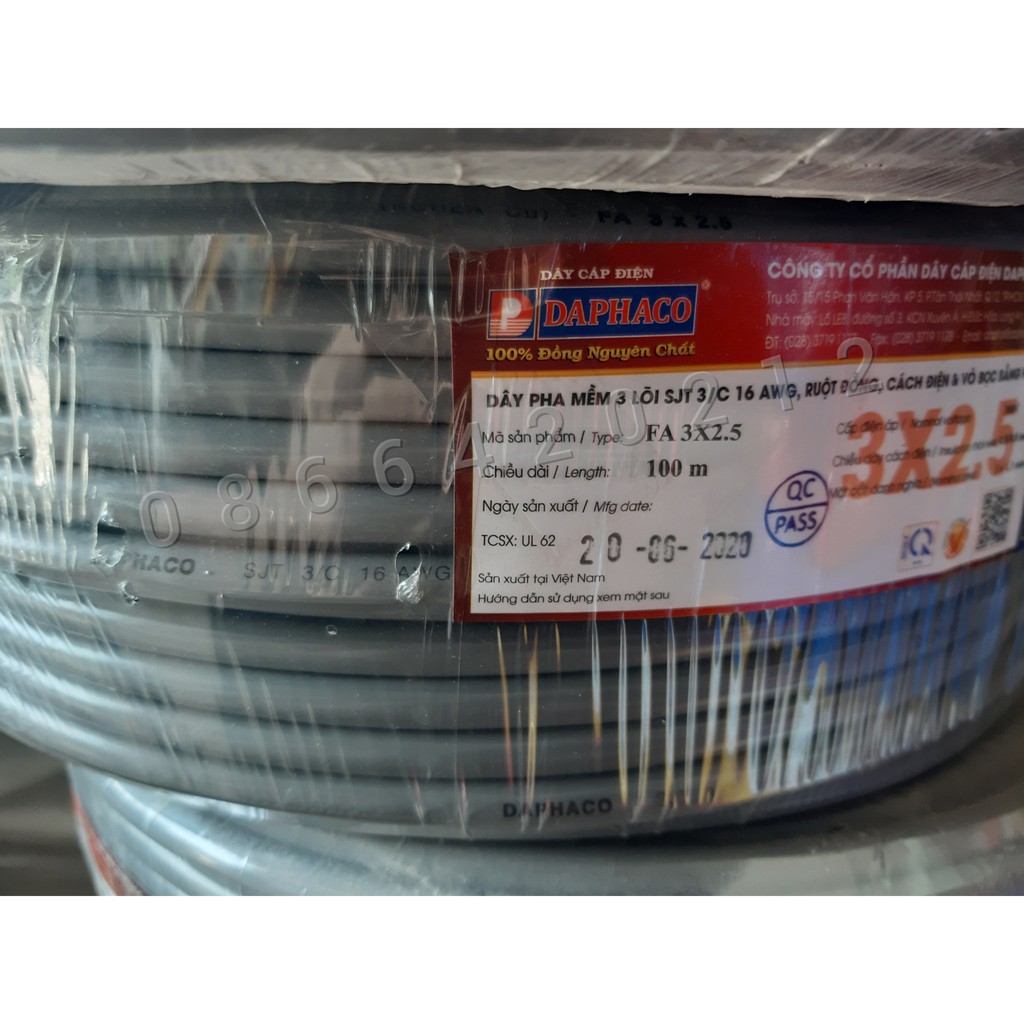 Dây Cáp Điện Tròn Daphaco 3 Lõi 3x1.5 - 3x2.5