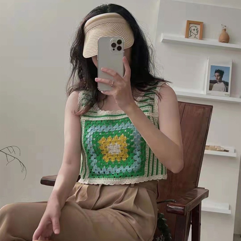 Brroa Áo Croptop Dệt Kim Không Tay Thêu Họa Tiết Nhiều Màu Sắc Cổ Điển Cho Nữ