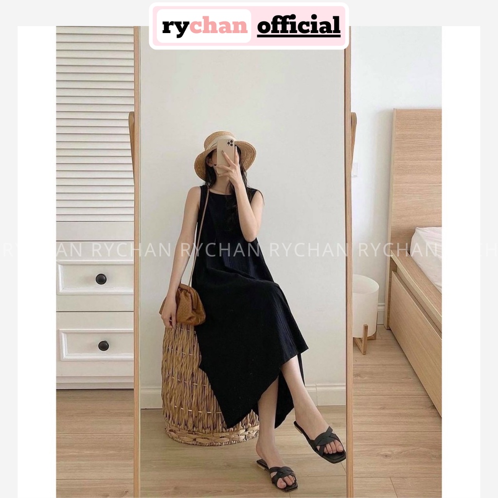 Đầm Suông Đi Du Lịch Biển Không Tay Mullet 3 Màu Đen Vàng Hồng Tối Giản Form Rộng Thoải Mái - DS022