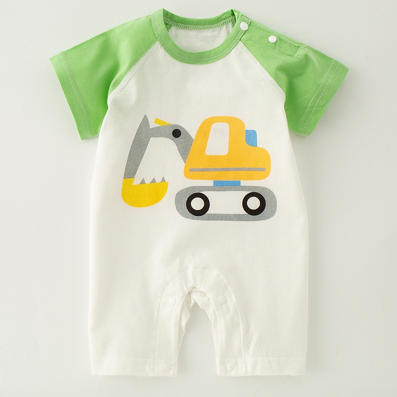 Bộ đồ ngủ liền thân tay ngắn vải cotton họa tiết hoạt hình xinh xắn thời trang cho bé sơ sinh 0-18 tháng tuổi