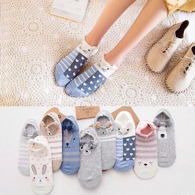 COMBO 4 ĐÔI TẤT NỮ CỔ NGẮN HÌNH NGỘ NGHĨNH BH