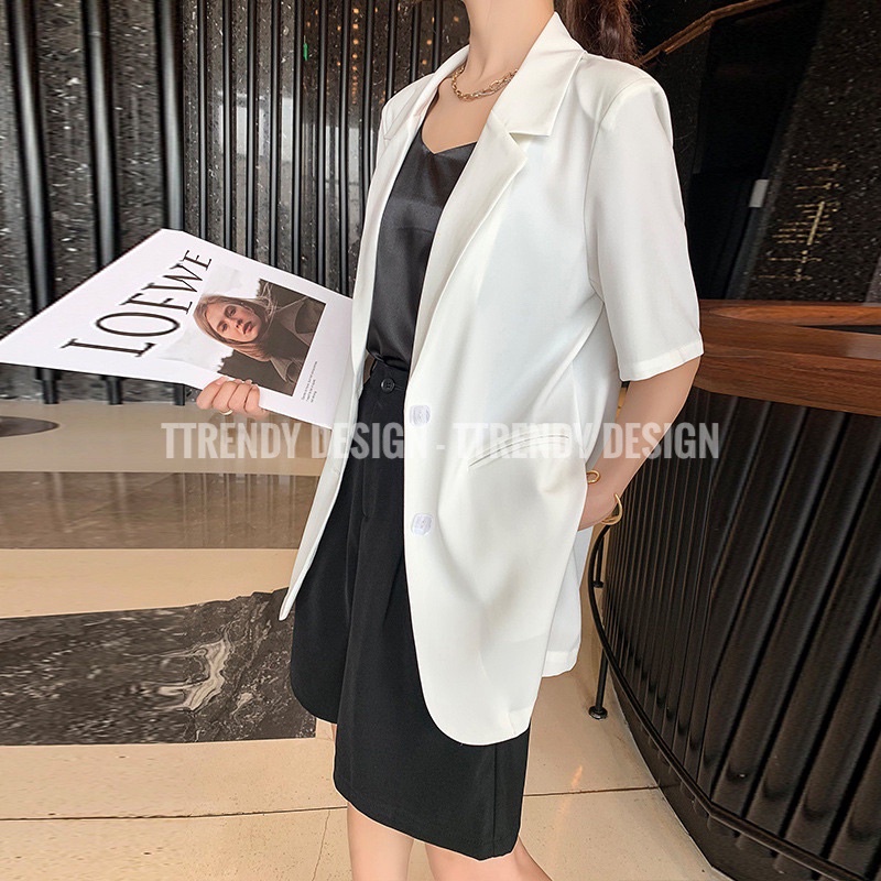 Áo Blazer tay ngắn dáng Hàn Quốc hot freesize Xuân Hè | BigBuy360 - bigbuy360.vn