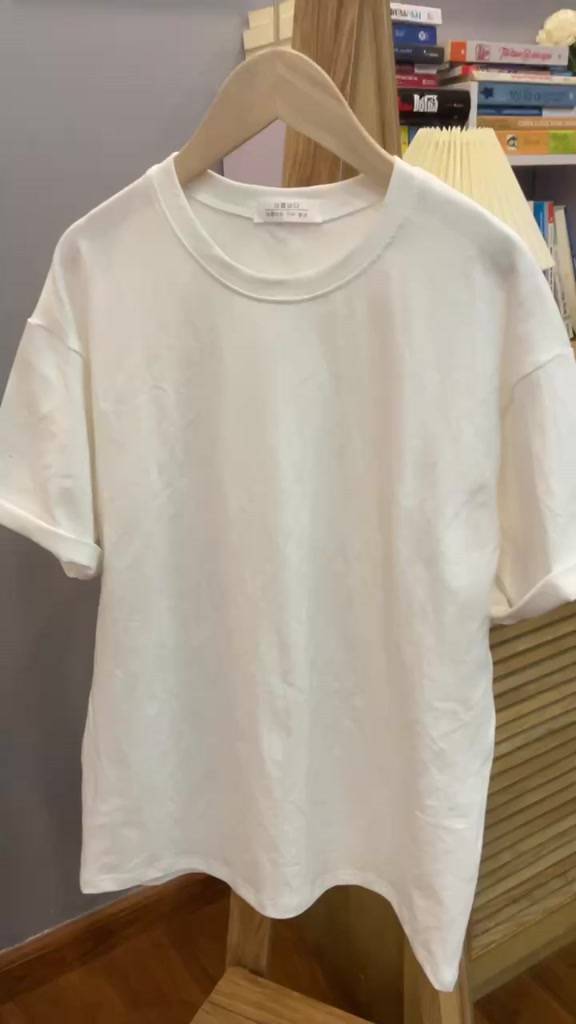 Áo thun nữ form rộng tay lỡ cổ tròn màu trắng style Hàn Quốc freesize dưới 55kg chất cotton dầy dặn | BigBuy360 - bigbuy360.vn