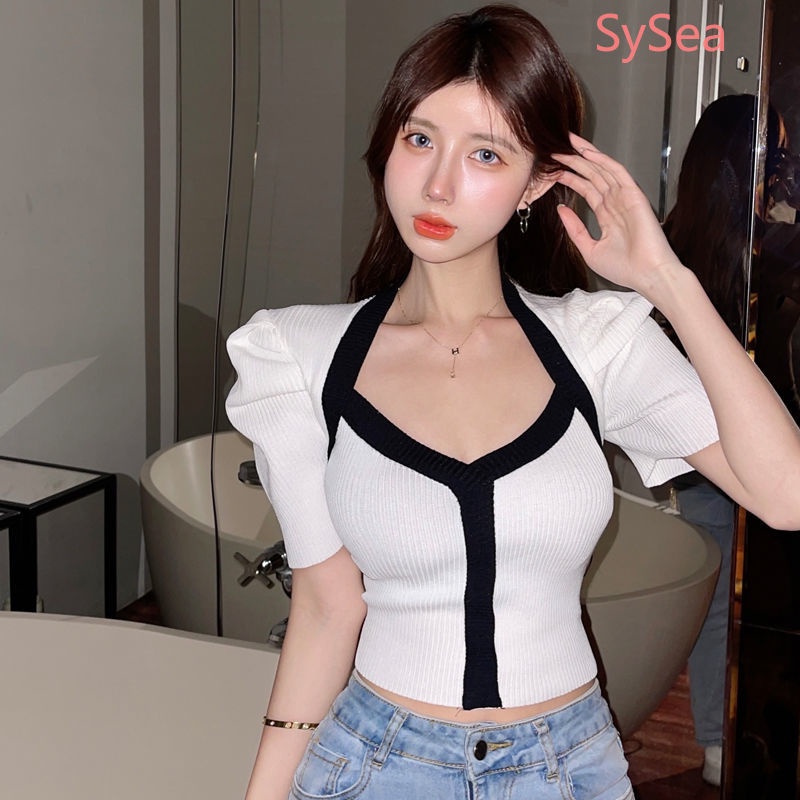 Áo Dệt Kim Cổ Chữ V Quyến Rũ Thời Trang Mùa Hè Cho Nữ