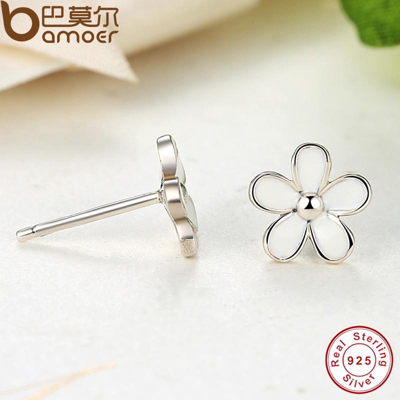 Khuyên tai Bamoer  bạc 925 hình hoa cúc sang trọng sành điệu