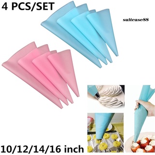 4 Túi bắt kem chất liệu silicon có thể tái sử dụng kích thước 10"/12"/14"/16" siêu bền tiện dụng