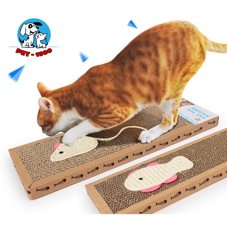 Bàn Cào Móng Hình Chữ Nhật Cho Mèo Thiết Kế Trang Trí Hình Chuột/Cá Dễ Thuơng