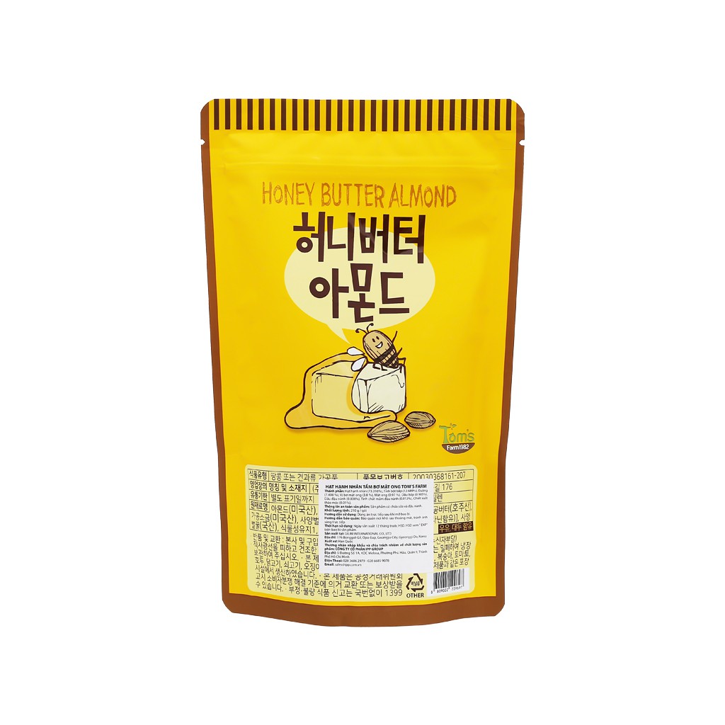 Hạt hạnh nhân tẩm bơ mật ong Tom's Farm túi 210g