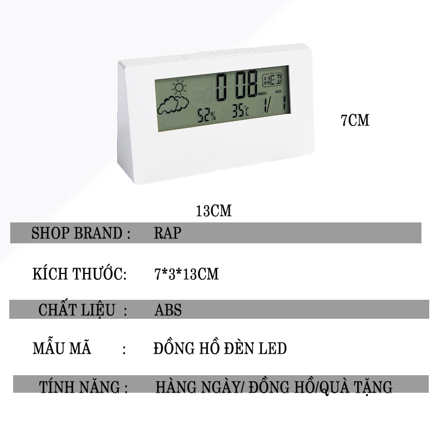 Đồng hồ led mini để bàn thông minh có báo thức, nhiệt độ, độ ẩm dùng để trang trí bàn học bàn làm việc phòng ngủ - Ráp
