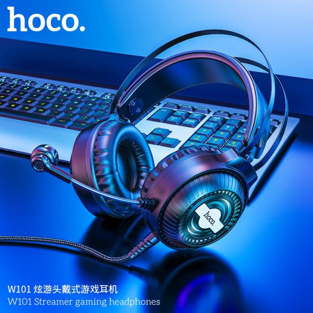 Tai nghe chụp tai chơi game có micro, Hoco W101 dùng cho điện thoại, máy tính, Laptop, Macbook, đèn Led nhiều màu